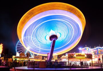 vicieuze cirkel/ rondraaiend verlicht rad op kermis